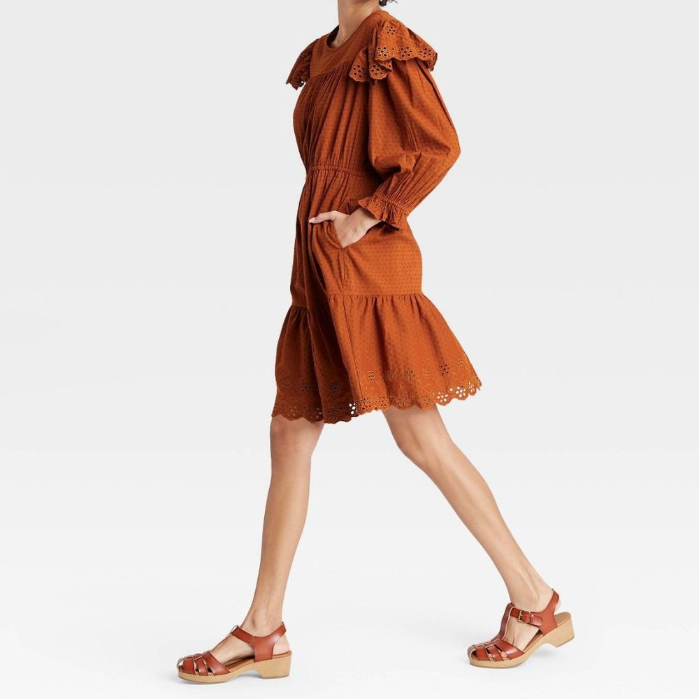 Universal Thread Women's Plus Size Long Sleeve Ruffle Prairie Dress XXL Rust